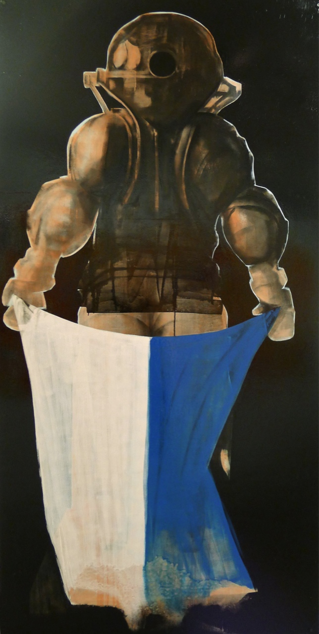 I have a diver down, 2014, enamel paint on wood, 250 x 125 cm