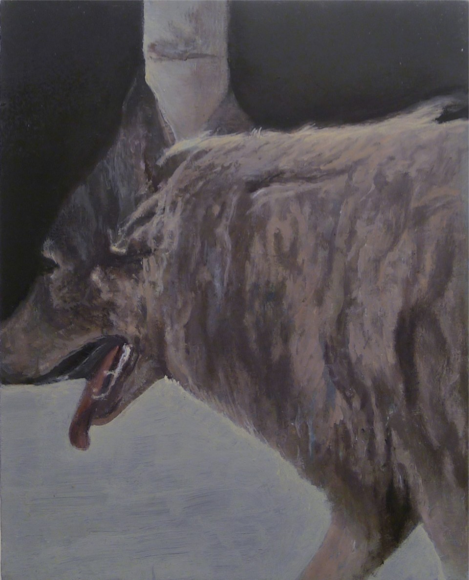 Vangelis Gokas, Dog, 2014, oil on wood, 25 x 20 cm