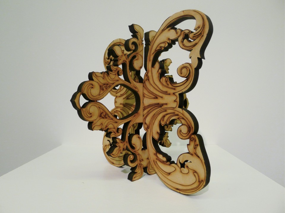 Sarai Leόn, Nada es del todo un desastre (Nothing is a mess at all), 2014 laser engraving on mdf / 20 x 20 x 20 cm  