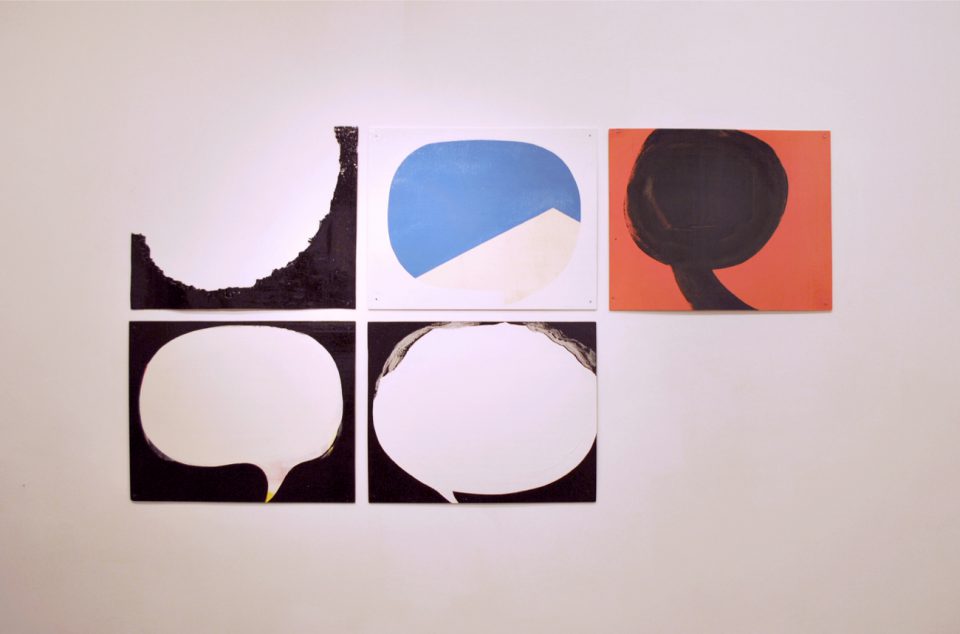 Bubbles, 2017, enamel paint on wooden panels, 40 x 50 cm each