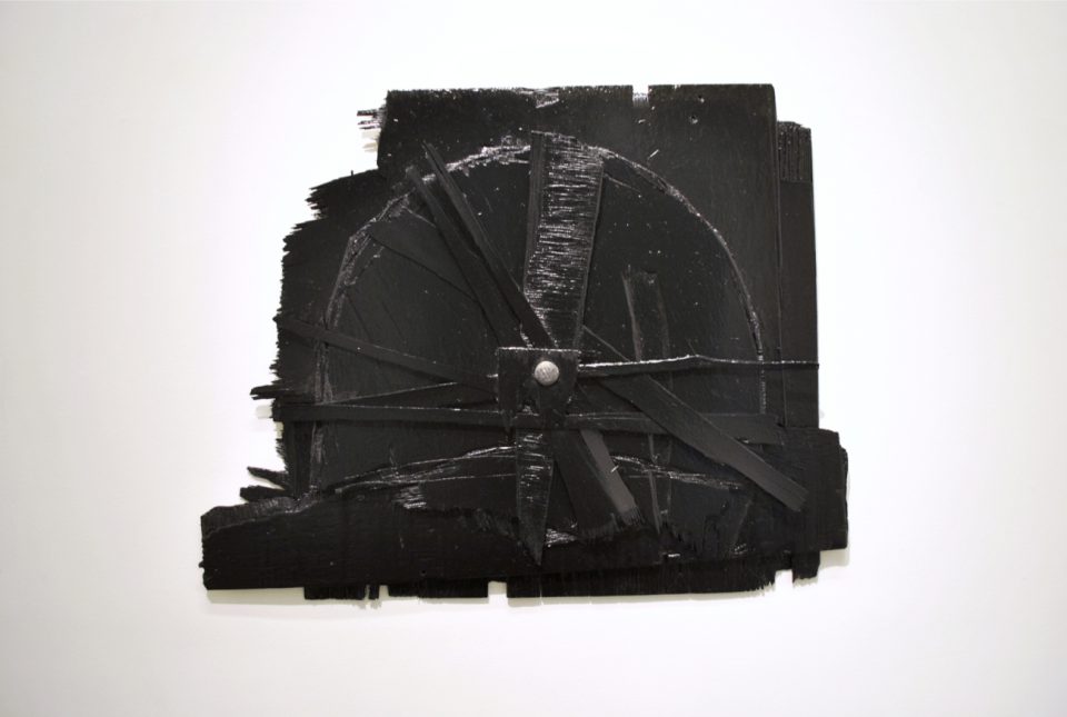 If a beaver had a nail, 2017, enamel paint on wood and handmade nail, 52 x 66 cm 