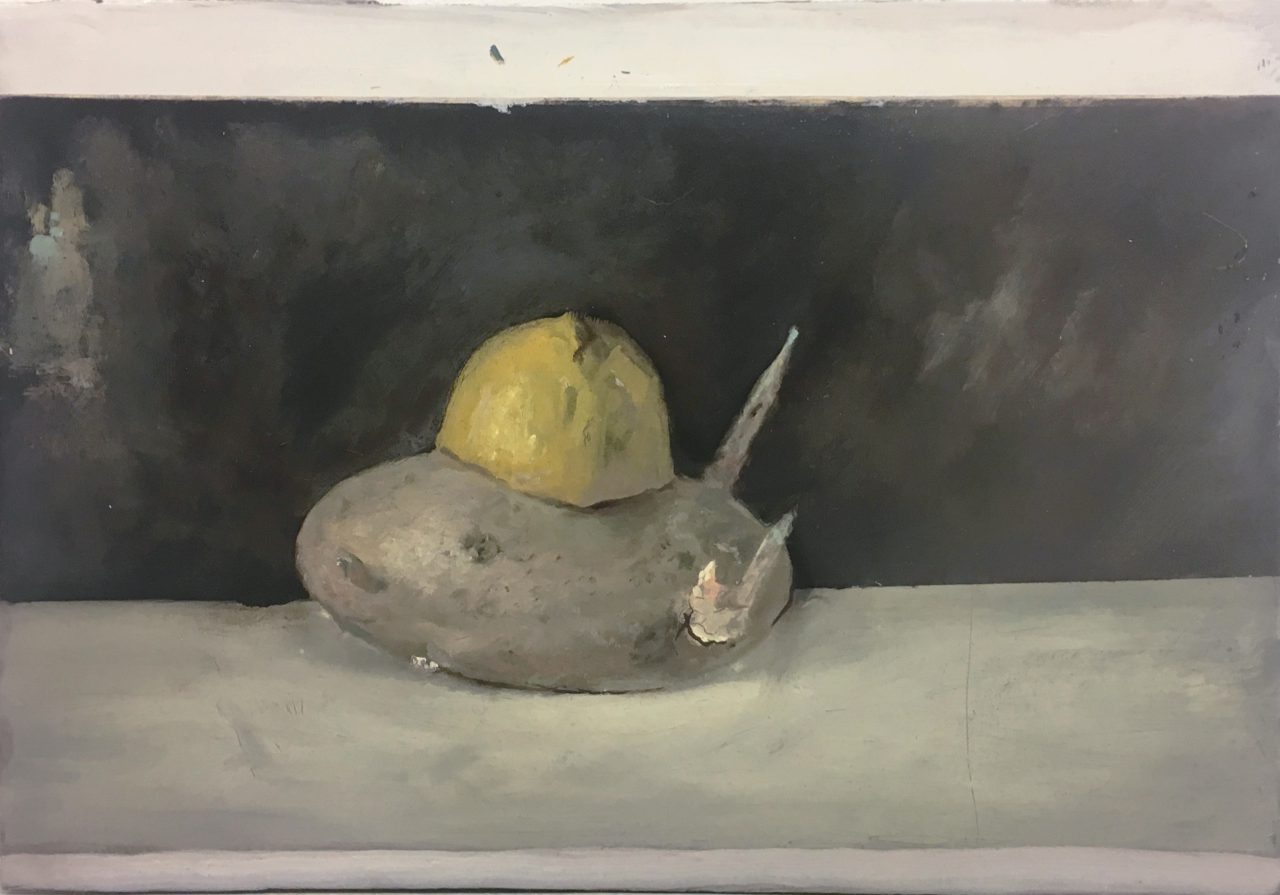 Military tank, 2017
oil on wood									
45 χ 31 cm
