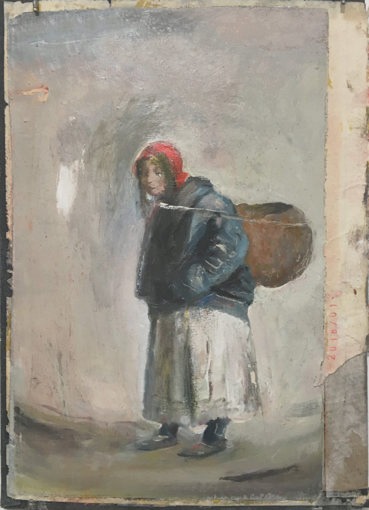 Fishwife (after Patrick Allan Fraser), 2017 								  
oil on book cover				
29 x 21 cm